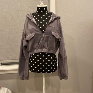 Urban Outfitters Yogi Fleece Cropped Zip-Up Hoodie Sweatshirt